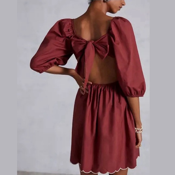 NWT Anthropologie Forever That Girl Sandalwood Brown Scalloped Dress MSRP$160 - Picture 14 of 16